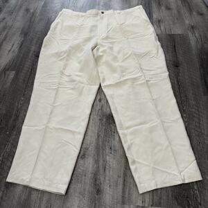 Roundtree Yorke Caribbean 100% Silk Pants Mens Sz 42X32 (42x30) Ivory Flat Front